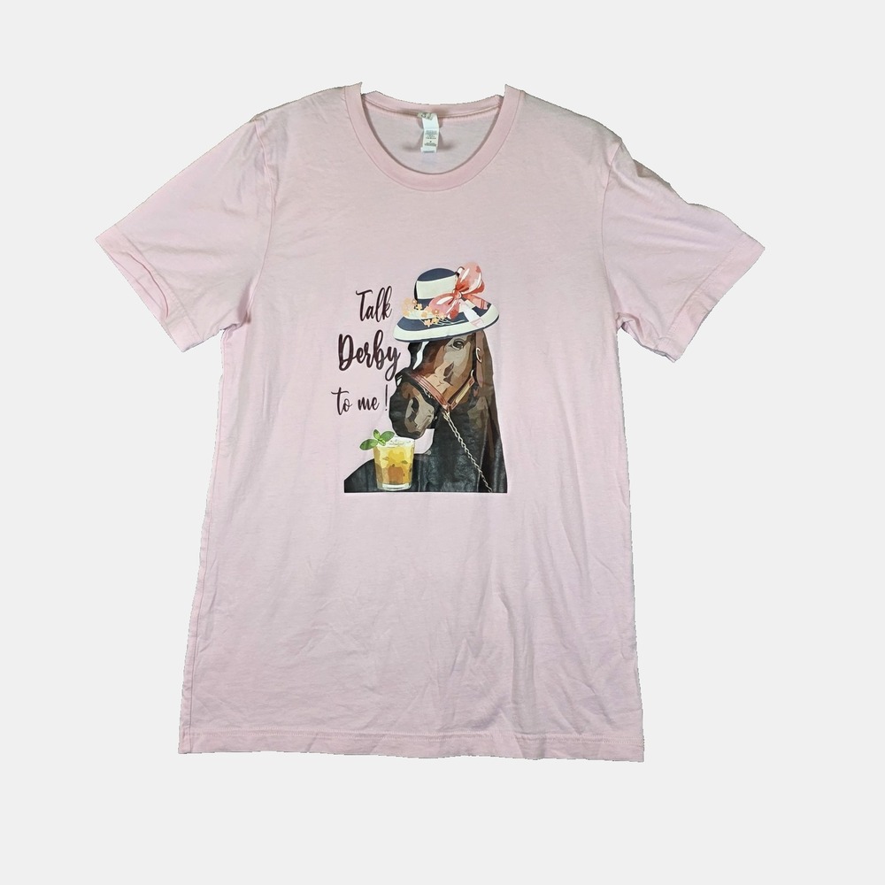 Bella + Canvas Talk Derby To Me Graphic T-Shirt Pink Medium Kentucky Horse Mint